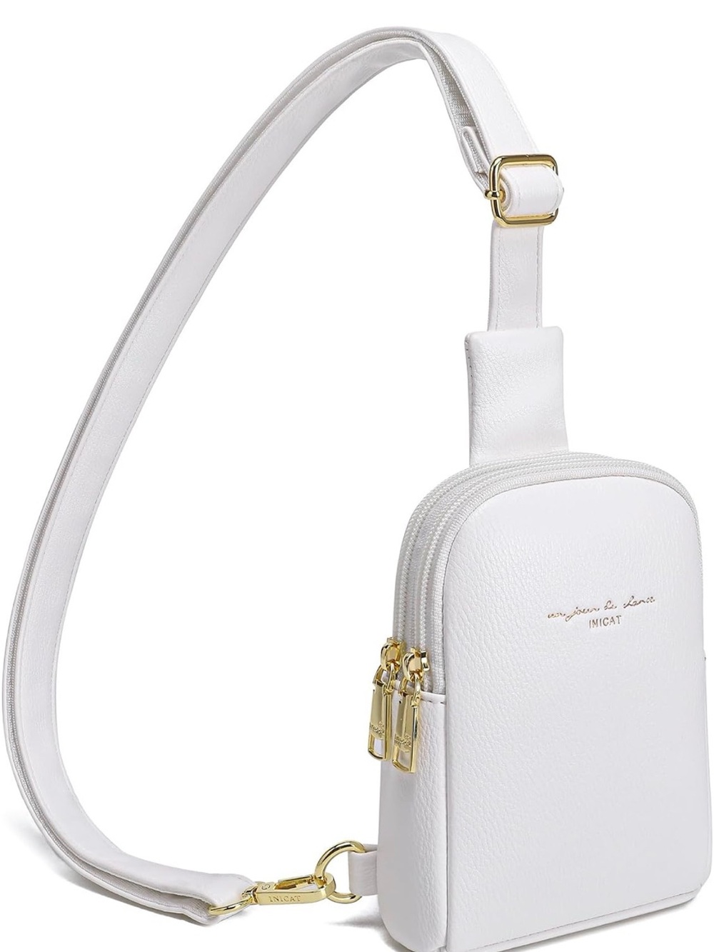 White Leather Crossbody Sling Bag with Gold Hardware